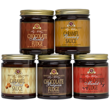 Load image into Gallery viewer, Merlot Fudge,Brandy Caramel,Salted Caramel, Belgian Fudge, and Italian Cherry jar options for a case