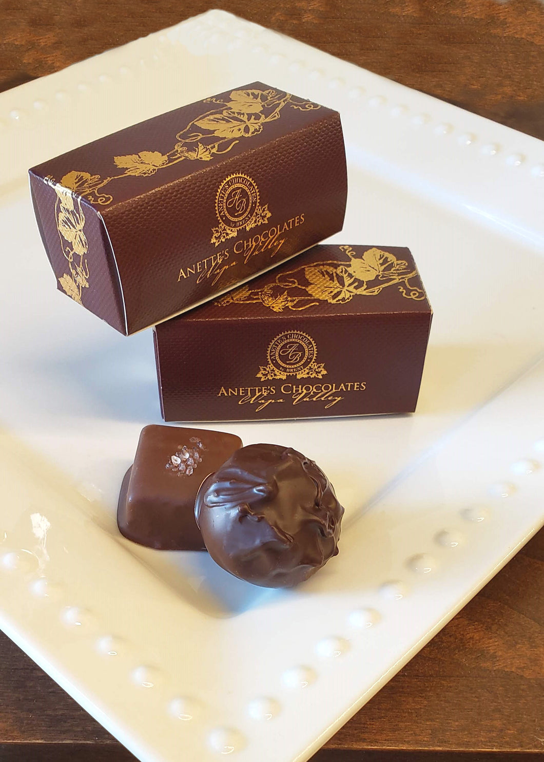 2 piece box with Himalayan Salted caramel and Winter Cabernet truffle