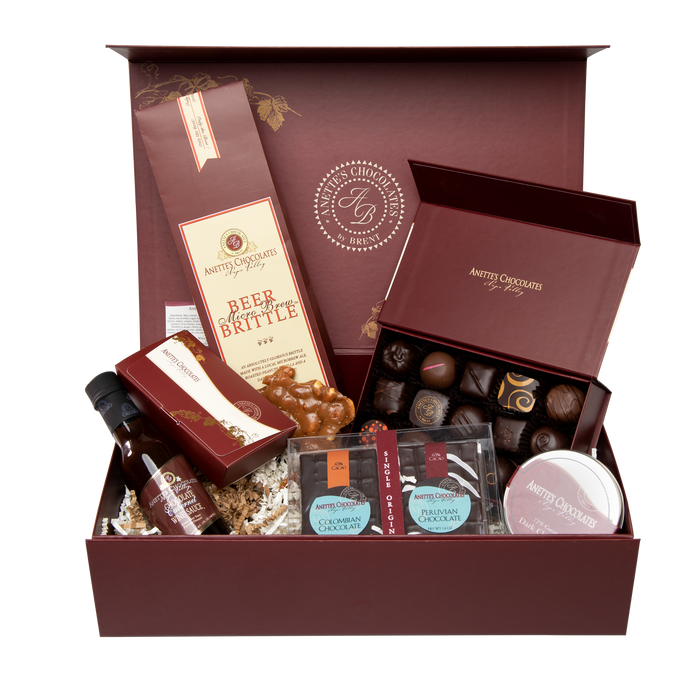 Large Decadence Gift Box with Truffles, Brittles, Flips, Sauce, disks